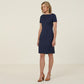 Sharkskin Short Sleeve Detail Dress Blue/Navy - CAT66L