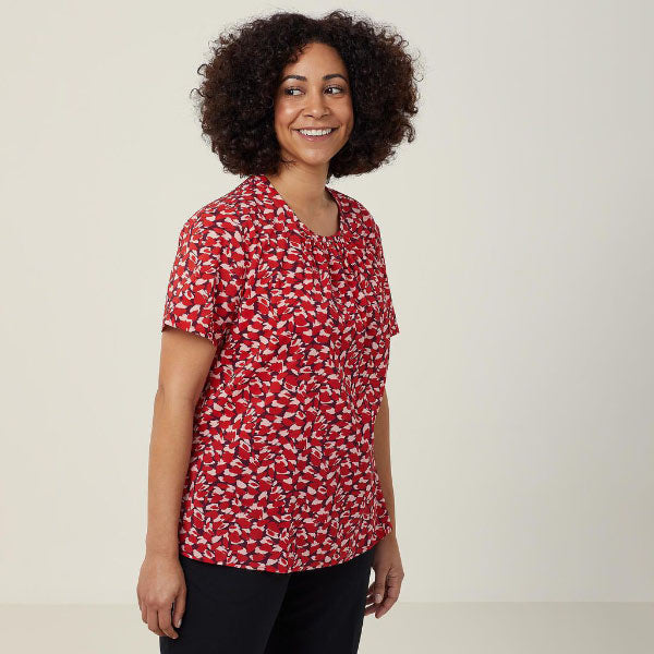 Anti-Bacterial Polyester Petal Print Short Sleeve Top - CATUFA