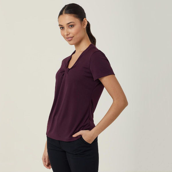 Matt Jersey Twist Neck Short Sleeve Top - CATUFS