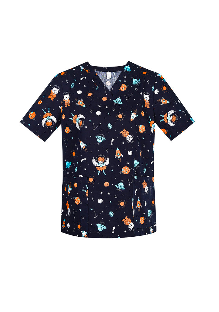 Space Party Womens Scrub Top - CST148LS