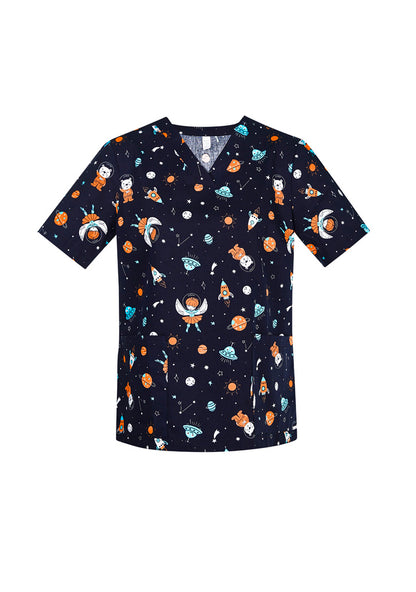 Biz Care Space Party Women's Scrub Top - CST148LS