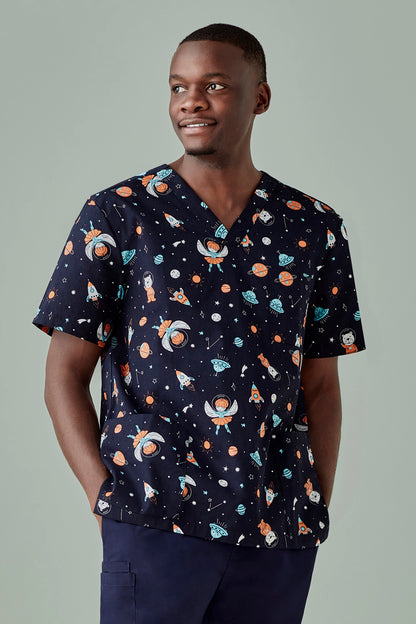 Biz Care Space Party Men's Scrub Top - CST148MS