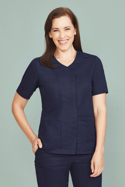 Biz Care Parks Women's Zip Front Crossover Scrub Top - CST240LS